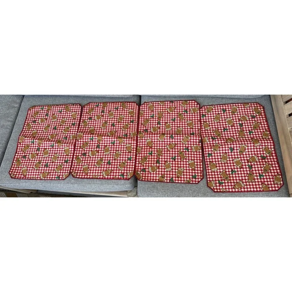 Gingerbread Man Woman Placemats Set of 4 Christmas Red White Plaid